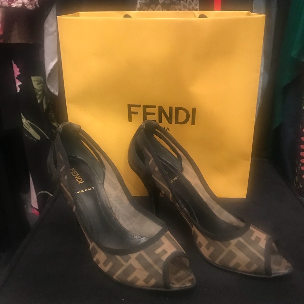 Authentic Fendi Open Peep Toe Mesh Heels